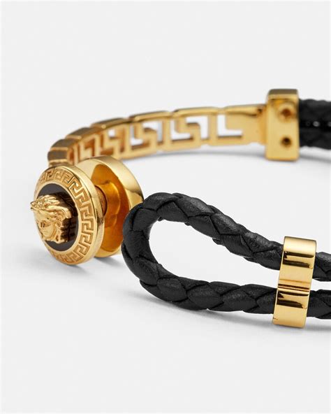 versace men's leather bracelet|Versace medusa leather bracelet.